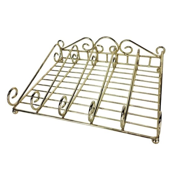Gold Scroll Tabletop Footed Spice Rack Buffet Flatware Caddy Tray Vintage - Picture 9 of 15